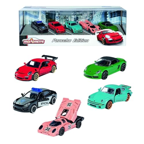 Majorette - Porsche 5er Geschenk-Set - 5 Porsche Spielzeugautos inkl. Porsche 911 GT3 RS rot und Porsche 917 Racing, Modellautos (1:64) für Kinder ab 3 Jahren von Smoby