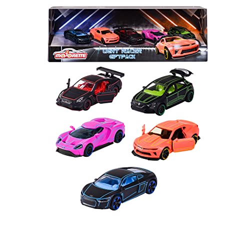 Majorette - Spielzeugauto-Set Light Racer – 5 Verschiedene Metallautos (je ca. 7,5 cm, Maßstab 1:64) mit Freilauf und zu öffnenden Teilen, für Kinder ab 3 Jahren von Majorette