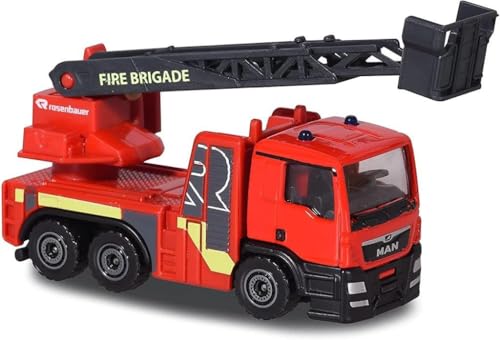 Majorette SOS MAN TGS Rosenbauer Feuerwehr, Feuerwehrauto, Spielzeugauto, Freilauf, zu öffnende und/oder bewegliche Teile, 7,5 cm, rot, für Kinder ab 3 Jahren von Majorette