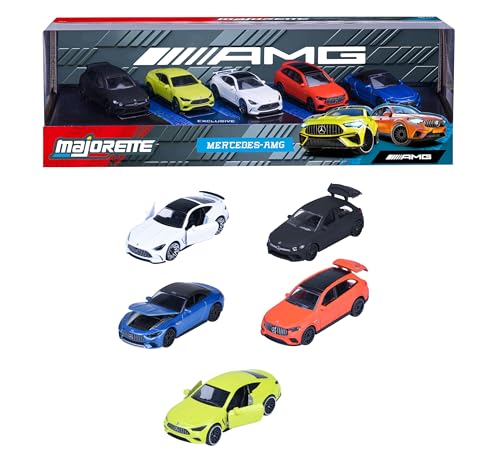 Majorette Set mit 5 Mercedes AMG Autos, 7,5 cm, dekorierte Sammelbox, Spielzeugfahrzeuge aus gegossenem Metall, offizielles Lizenzprodukt, ab 3 Jahren (850210500) von Majorette