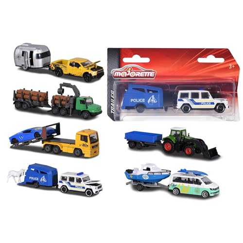 Majorette 212053154 Trailer Assortment, Spielzeugauto mit Anhänger,versch. Modelle, Lieferung: 1 Stück, zufällige Auswahl, 13 cm von Majorette