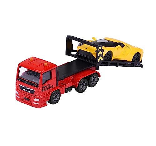 Majorette – Trailer Edition - Spielzeug-Abschleppwagen mit Modellauto für Kinder ab 3 Jahren, mit Freilauf und beweglichen Teilen, Gelb von Majorette
