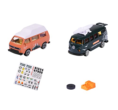Majorette – Volkswagen The Originals 2er-Set – 2 VW-Modellautos, Maßstab 1:64, mit Stickerbogen und offizieller VW Lizenz, hochdetaillierte Spielzeugautos von Majorette