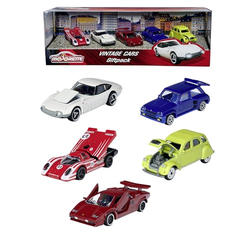 Majorette 212052013 Vintage 5er-Geschenkset, Spielzeugautos mit Freilauf aus Metall, Vintage-Versionen von Ford, Porsche, Renault und VW, bewegliche Teile, 7,5 cm Majorette 212052013 Vintage 5er-Geschenkset, Spielzeugautos mit Freilauf aus Metall, Vintage-Versionen von Ford, Porsche, Renault und VW, bewegliche Teile, 7,5 cm von Smoby