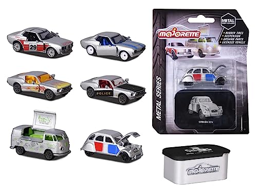 Majorette – Vintage Deluxe Metal Series – 1 Einheit, zufälliges Modell, Spielzeugautos aus Metall, mit Gummireifen und Federung, inkl. Metall-Sammelbox von Majorette