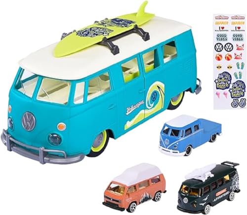 Majorette - Volkswagen The Originals Carry Case – Fahrzeug 35 cm – 3 VW-Fahrzeuge inklusive 1 Exklusiv – Leuchtfunktion – 212055010SMO von Majorette