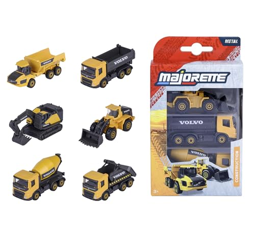 Majorette - Volvo Construction, Set mit 3 Baustellenfahrzeugen aus Metall mit beweglichen Teilen, 7,5 cm, +3 Jahre, 2 Sortimente, Zufällige Montage, 8503104000 von Majorette