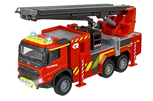 Majorette - Volvo Feuerwehr-Truck (19 cm) hochwertiges Modellauto mit ausklappbarer Leiter und Gummireifen, Spielzeug-Feuerwehrauto mit Licht & Sound für Kinder ab 3 Jahren, 213713000, Mehrfarbig von Majorette