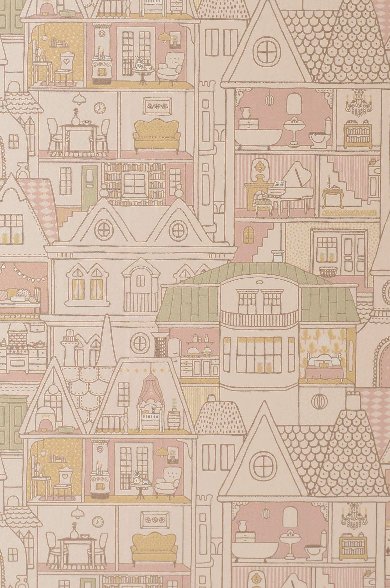 Majvillan Tapete Kinderzimmer, Dollhouse, Sunny Pink, Kindertapete Majvillan Tapete Kinderzimmer, Dollhouse, Sunny Pink, Kindertapete von Majvillan