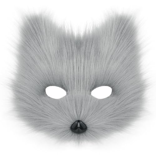 Makamsui Furry Fox Katze Maske Wolf Kunstfell Flauschige Tier Cosplay Kostüme Gesichtsmasken für Maskerade Weihnachten Halloween Karneval Grau Makamsui Furry Fox Katze Maske Wolf Kunstfell Flauschige Tier Cosplay Kostüme Gesichtsmasken für Maskerade Weihnachten Halloween Karneval Grau von Makamsui
