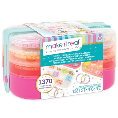 Make It Real 2901710 Beads-2-Go Schmuck-Bastel-Set, DIY Schmuckset mit über 1300 Perlen in praktischer Sortierbox, Armbänder selber basteln für Kinder von Make It Real