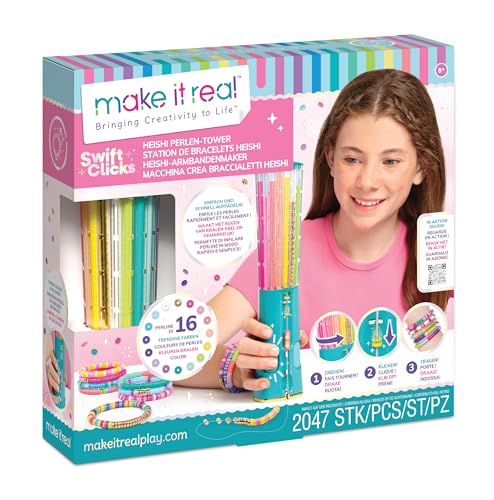 Make It Real Heishi-Armband-Maschine mit 2047 bunten Perlen, 16 trendige Farben, kreatives Spielzeug für Mädchen, mehrfarbig, kreative Geschenkidee, ab 8 Jahren von Make It Real