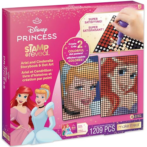 Make It Real: Disney Stempel zum Enthüllen von Arielle & Cinderella Storybook & Dot Art – 1209 Teile, DIY 2 Prinzessinnen-Punkt-Poster, Bastelset, Mädchen & Kinder ab 6 Jahren von Make It Real