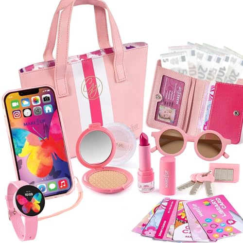 Kinder-Geldbörse und Make-up-Spielzeug mit Princess Pretend Make-up-Smartphone-Geldbörse, Schlüsseln, Kredit- und VIP-Karten, perfektes Rollenspiel-Set für Mädchen ab 3 Jahren von Make it Up