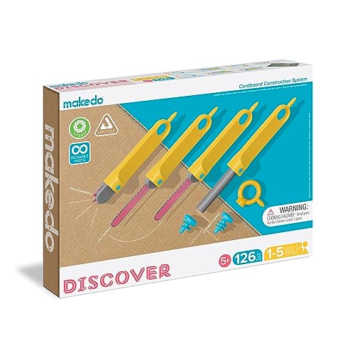 Makedo - Konstruktionsspielzeuge für Pappe, Kinderspiele ab 5, Mint-Lernspielzeug, perfekt für das kreative Spielen zu Hause - 126-teiliger Werkzeugsatz - Discover Packung Makedo - Konstruktionsspielzeuge für Pappe, Kinderspiele ab 5, Mint-Lernspielzeug, perfekt für das kreative Spielen zu Hause - 126-teiliger Werkzeugsatz - Discover Packung von Makedo