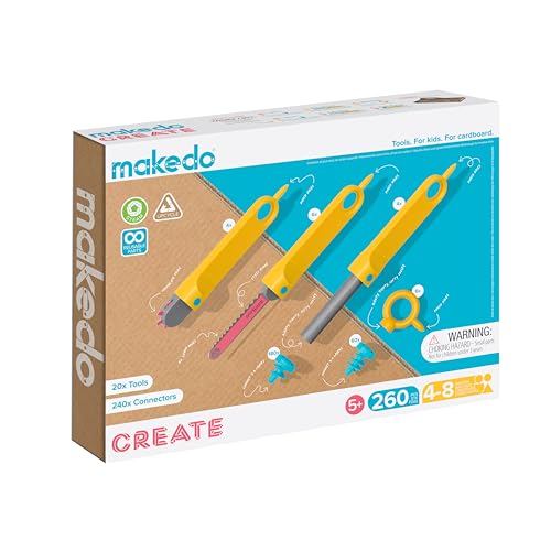 Makedo - Konstruktionsspielzeuge für Pappe, Kinderspiele ab 5, Mint-Lernspielzeug, perfekt für das kreative Spielen zu Hause - 260-teiliger Werkzeugsatz - Create Packung Makedo - Konstruktionsspielzeuge für Pappe, Kinderspiele ab 5, Mint-Lernspielzeug, perfekt für das kreative Spielen zu Hause - 260-teiliger Werkzeugsatz - Create Packung von Makedo
