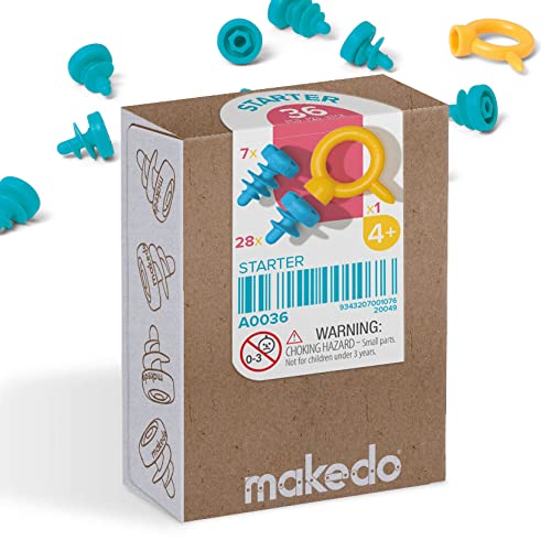 Makedo Starter Toolbox, Konstruktionsspielzeuge für Karton, Kinderspiele ab 5, Mint-Lernspielzeug, perfekt für das kreative Spielen zu Hause (36-teiliges Werkzeugset) von Makedo