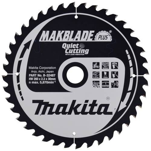 Makita MAKBLADE B-32487 Hartmetall Kreissägeblatt 260 x 30 x 1.8mm Zähneanzahl: 40 1St. von Makita