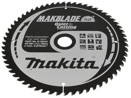 Makita MAKBLADE B-32524 Hartmetall Kreissägeblatt 260 x 30 x 1.8mm Zähneanzahl: 60 1St. von Makita