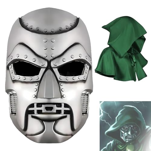 Dr. Doom Maske mit Umhang, Superschurke, Victor, Doom, Helm, Karneval, Halloween, Kostüm, Cosplay, Requisiten (Halloween-Maske), 2 Stück von Makoike