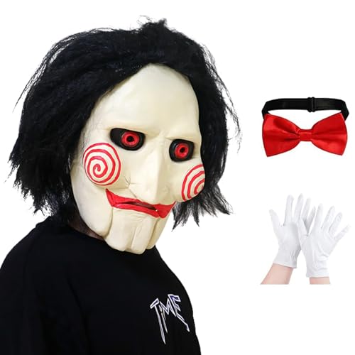 Horror-Säge-Maske, gruseliger Clown-Mörder, Puzzle-Masken, Karneval, Halloween, Kostüm, Party-Requisiten (3 Stück) von Makoike