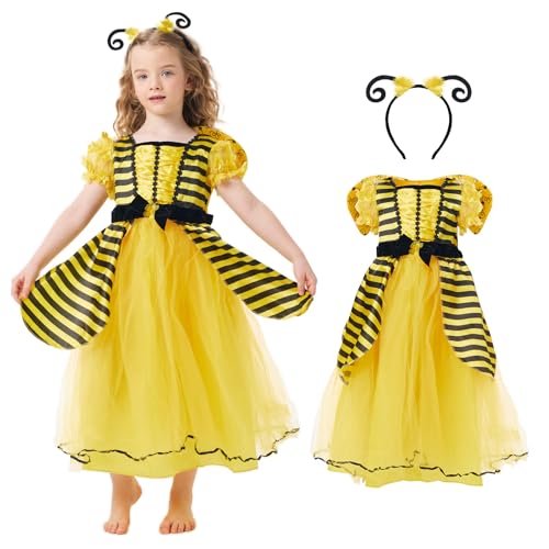 Makoike Bienenkostüme Kinder Mädchen Käfer Bienenkostüm mit Stirnband Karneval Halloween Gelb Prinzessin Outfits 3-12 Jahre von Makoike