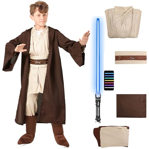 Makoike Jedi-Kostüm für Kinder, mit Skywalker, Lichtschwert, Ritter, Tunika, Outfit, Kapuze, Robe, Hose, Gürtel, Halloween, Kostüm, Requisiten, 5 Stück Makoike Jedi-Kostüm für Kinder, mit Skywalker, Lichtschwert, Ritter, Tunika, Outfit, Kapuze, Robe, Hose, Gürtel, Halloween, Kostüm, Requisiten, 5 Stück von Makoike