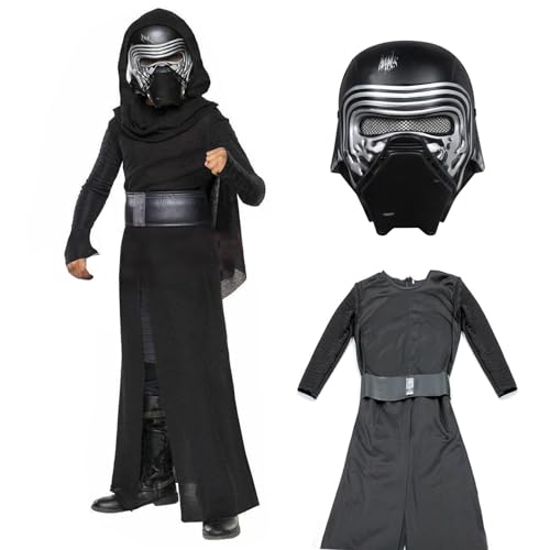 Makoike Kinder Kylo Ren Kostüm mit schwarzer Serie Maske Star Knight Kostüm Karneval Halloween Cosplay Requisiten von Makoike