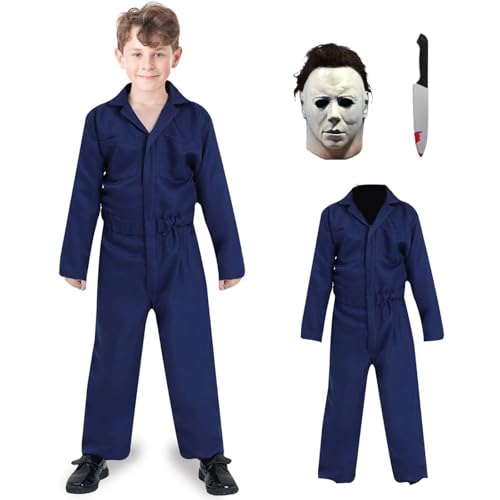 Makoike Michael-Kostüm, Myers-Maske, für Kinder, gruseliger Killer-Overall, Karneval, Halloween, Kostüme, Cosplay-Outfits, 3 Stück Makoike Michael-Kostüm, Myers-Maske, für Kinder, gruseliger Killer-Overall, Karneval, Halloween, Kostüme, Cosplay-Outfits, 3 Stück von Makoike