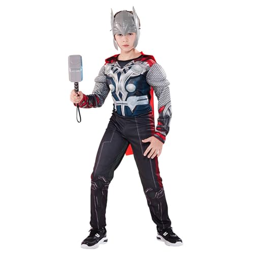 Makoike Superhelden-Kostüm Kinder Muskelanzug Rittermaske Overall Umhang Hammer Karneval Halloween Kostüm 3-12 Jahre Makoike Superhelden-Kostüm Kinder Muskelanzug Rittermaske Overall Umhang Hammer Karneval Halloween Kostüm 3-12 Jahre von Makoike