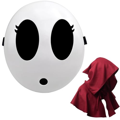Shy Guy Maske mit Umhang, Anime, weiße Maske, Halloween, Weihnachten, Karneval, Kostüm, Cosplay, Requisiten (2 Stück, Mädchen, rot) von Makoike