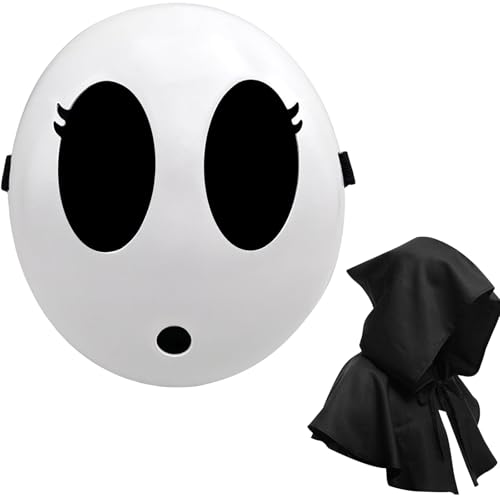 Shy Guy Maske mit Umhang, Anime, weiße Maske, Halloween, Weihnachten, Karneval, Kostüm, Cosplay, Requisiten (2 Stück, Mädchen, schwarz) von Makoike