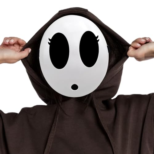 Shy Guy Maske mit Umhang Anime Weiße Maske Halloween Weihnachten Karneval Kostüm Cosplay Requisiten (Mädchen) von Makoike