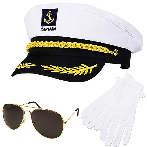 Makone Kapitänsmütze für Erwachsene Damen Männer Erwachsene Matrosenmütze Seemann Hut für Karneval Mottoparty Partys Cosplay,Weiß (3pcs) von Makone
