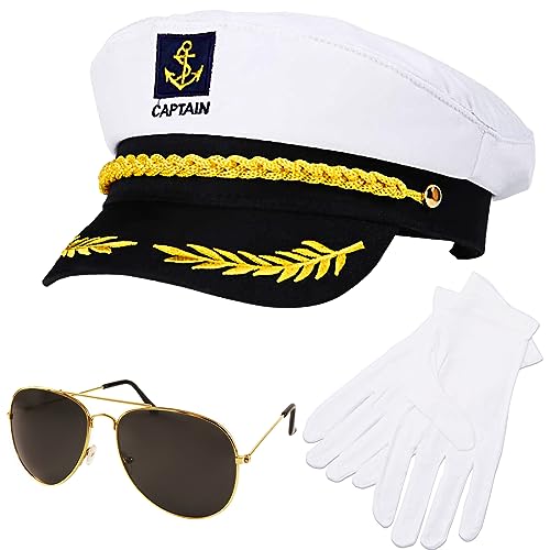 Makone Kapitänsmütze für Erwachsene Damen Männer Erwachsene Matrosenmütze Seemann Hut für Karneval Mottoparty Partys Cosplay,Weiß (3pcs), 58 von Makone