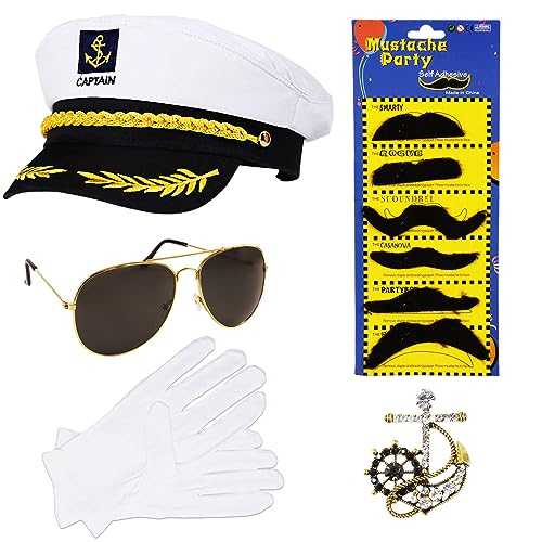 Makone Kapitänsmütze für Erwachsene Damen Männer Erwachsene Matrosenmütze Seemann Hut für Karneval Mottoparty Partys Cosplay,Weiß (5pcs) von Makone