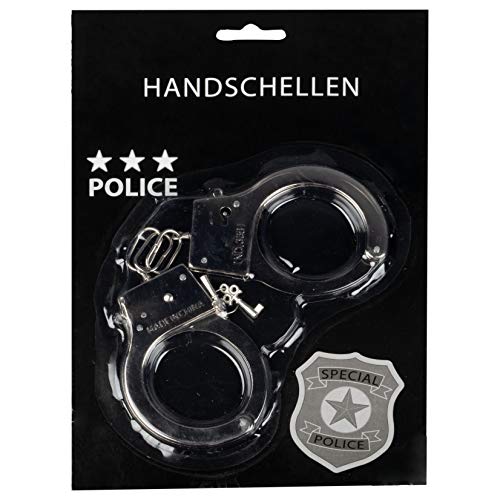 Makotex Handschellen Metall, mit Schlüssel | Handfesseln | Handschließen | Polizeikostüm | Sträfling | Karneval | Fasching | Motto Party | Halloween (Metall 50g) von Makotex
