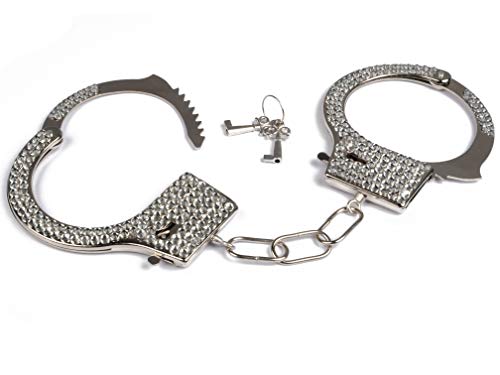 Makotex Handschellen Metall, mit Schlüssel | Handfesseln | Handschließen | Polizeikostüm | Sträfling | Karneval | Fasching | Motto Party | Halloween (Strass) von Makotex
