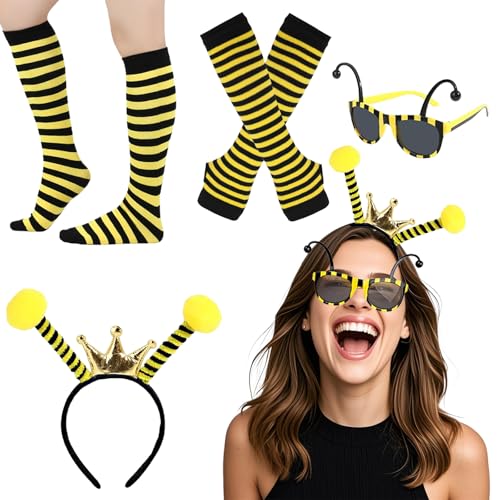 Makoto Nobu 4stk Bienen Kostüm Damen Mädchen, Bienenkostüm Erwachsene Damen mit Haarreif Handschuhe Beinsocken Sonnenbrille Bienen Kostüm für Fasching Karneval Fasching Kostüm Verkleidung Makoto Nobu 4stk Bienen Kostüm Damen Mädchen, Bienenkostüm Erwachsene Damen mit Haarreif Handschuhe Beinsocken Sonnenbrille Bienen Kostüm für Fasching Karneval Fasching Kostüm Verkleidung von Makoto Nobu