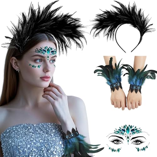 3 Stück Gothic Feder kostüm Mädchen, Pfau Kostüm Damen, Feder Haarreif, Armbänder,Tattoo Accessorie, Karneval Kostüm Damen, Krähenkostüm für Halloween Cosplay Fasching 3 Stück Gothic Feder kostüm Mädchen, Pfau Kostüm Damen, Feder Haarreif, Armbänder,Tattoo Accessorie, Karneval Kostüm Damen, Krähenkostüm für Halloween Cosplay Fasching von Makoto Nobu