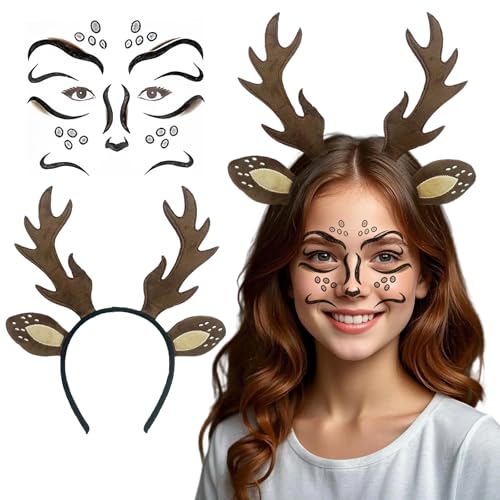 Reh Kostüm Damen Fasching, Haarreif Reh Geweih Hörner Rehohren mit Blumen Reh Gesichtstattoo, Reh Ohren Haarreif Rentier Karneval Mottoparty Cosplay, Mardi Gras Weihnachten Halloween Kostüme Party Reh Kostüm Damen Fasching, Haarreif Reh Geweih Hörner Rehohren mit Blumen Reh Gesichtstattoo, Reh Ohren Haarreif Rentier Karneval Mottoparty Cosplay, Mardi Gras Weihnachten Halloween Kostüme Party von Makoto Nobu
