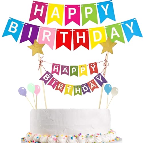 Wimpelketten Happy Birthday Tortenstecker Set, Alles Gute zum Geburtstag Kuchen Topper Bunting Set, Cake Topper Banner mit 1 Girlande et 5 Ballon Cupcake Topper, Kuchendeko für Geburtstag von Makoto Nobu