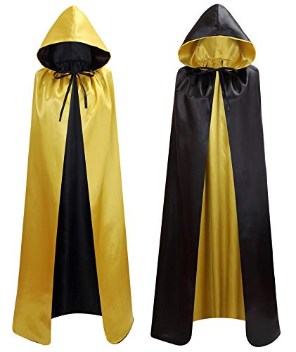 Makroyl Uni Umhang mit Kapuze, wendbar, für Halloween, Weihnachten, Hexenparty, Vampire, Cosplay-Kostüme (Schwarz + Gelb, Größe M) von Makroyl