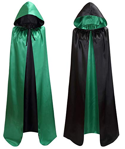 Makroyl Uni Umhang mit Kapuze, wendbar, für Halloween, Weihnachten, Hexenparty, Vampire, Cosplay-Kostüme (Schwarz + Grün, Größe M) von Makroyl