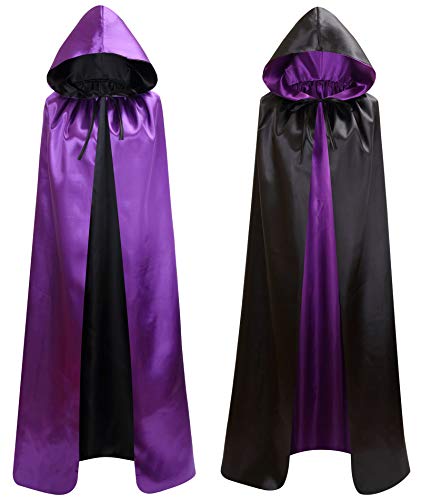 Makroyl Uni Umhang mit Kapuze, wendbar, für Halloween, Weihnachten, Hexenparty, Vampire, Cosplay-Kostüme (Schwarz + Lila, Größe M) von Makroyl