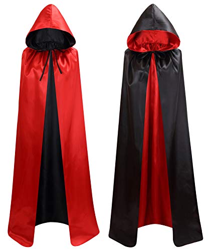 Makroyl Uni Umhang mit Kapuze, wendbar, für Halloween, Weihnachten, Hexenparty, Vampire, Cosplay-Kostüme (Schwarz + Rot, Größe M) von Makroyl
