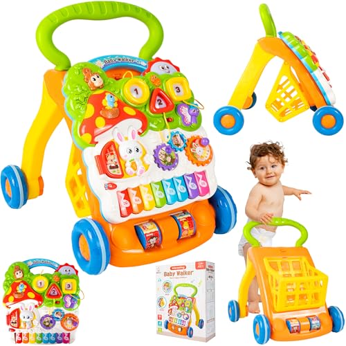 MalPlay Baby Lauflernwagen mit Spielboard, Kinderwagen, Interaktives Klavier & Piano, Laufwagen für Kinder ab 9 Monaten von MalPlay