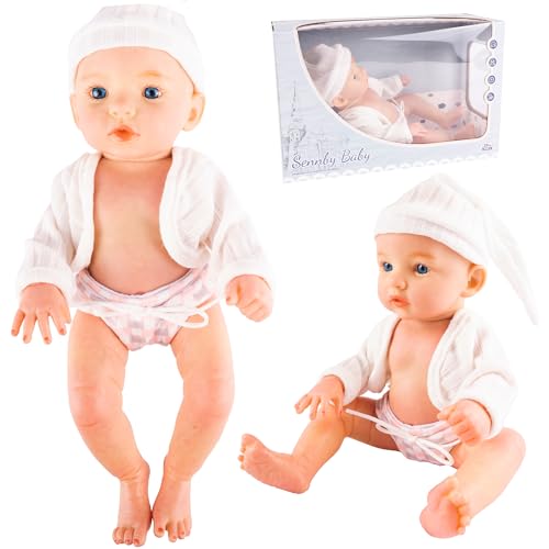 MalPlay Babypuppe Spielzeug zum Baden 32 cm Geschenk ab 3 Jahren mit Mütze, Badespielzeug von MalPlay