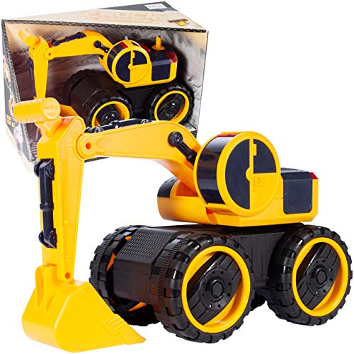 MalPlay Bagger Baufahrzeug | Schaufelbagger mit Licht & Sound | 23 x 10,5 x 16 cm | Lernspielzeug ab 3 Jahren inkl. Batterien | Geschenk für Kinder (gelb) von MalPlay