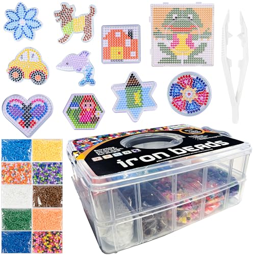 MalPlay Bunte Bügelperlen Set 8000 Kreative 10x Bügelvorlagen kreativ Spielzeug, 10 Farben der Perlen, Beads Kit, DIY-Perlen für Kinder ab 6 Jahren, Steckperlen von MalPlay